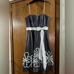 Alfred Angelo Grey Strapless Dress with White Floral Accents